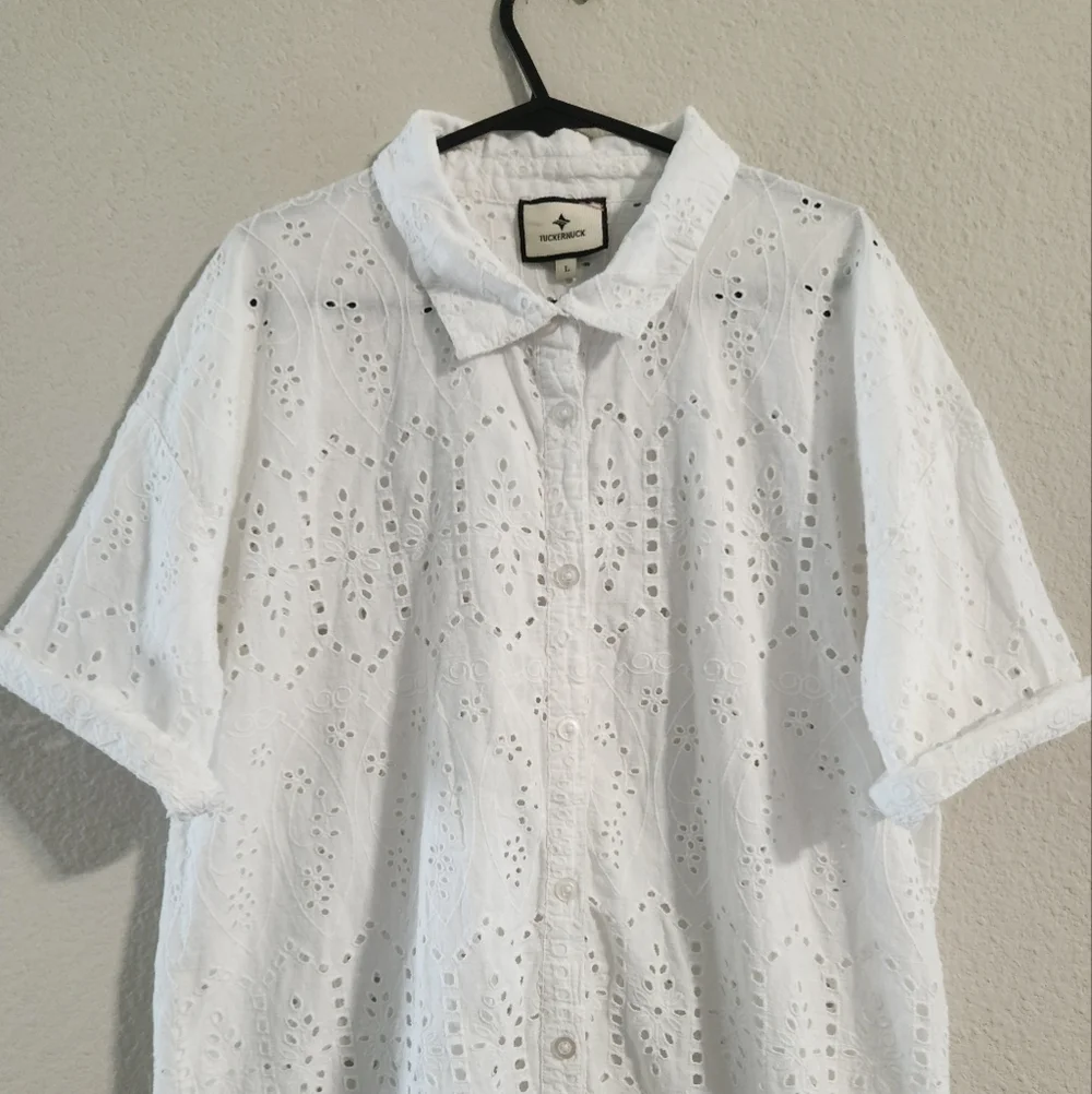 Tuckernuck Women’s Provincial Eyelet s/s button down dress/coverup size large - Picture 6 of 8